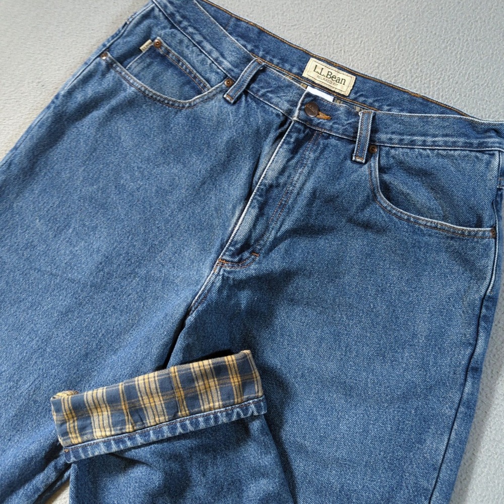 VTG LL Bean Flannel Lined Jeans Mens 36x34 (Fits 35x34) Blue Relaxed Denim Y2K